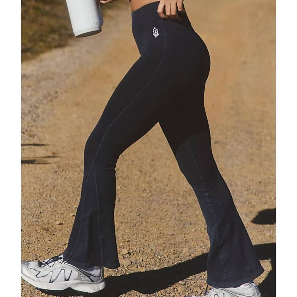 NWT Free People Movement Leggings Washed Black Tighten Up Flare Seamless Ribbed
